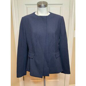 Hugo Boss Jadela1 Navy Blue & Thin Gray Pinstripe Button-Up Jacket, Size 12